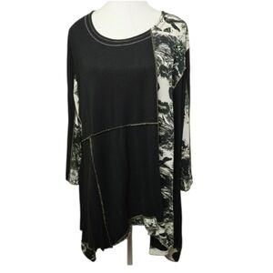 Parsley & Sage  Asymmetrical Blouse Size 2X 3/4 Sleeve Artsy Tunic Top